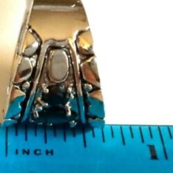 Silver Art Deco Statement Cocktail Ring Sz 6 8 Goth Gothic Onyx Black Stone - Picture 8 of 8